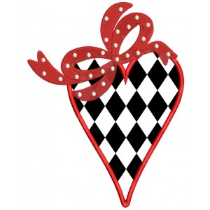 Red Heart With a Ribbon Applique Machine Embroidery Design Digitized Pattern